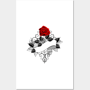 Red Rose with Ribbon Posters and Art